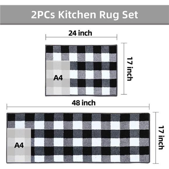 2 Pieces Buffalo Plaid Check Rug Set Water Absorb Microfiber NonSlip Kitchen Rug - Picture 2 of 6
